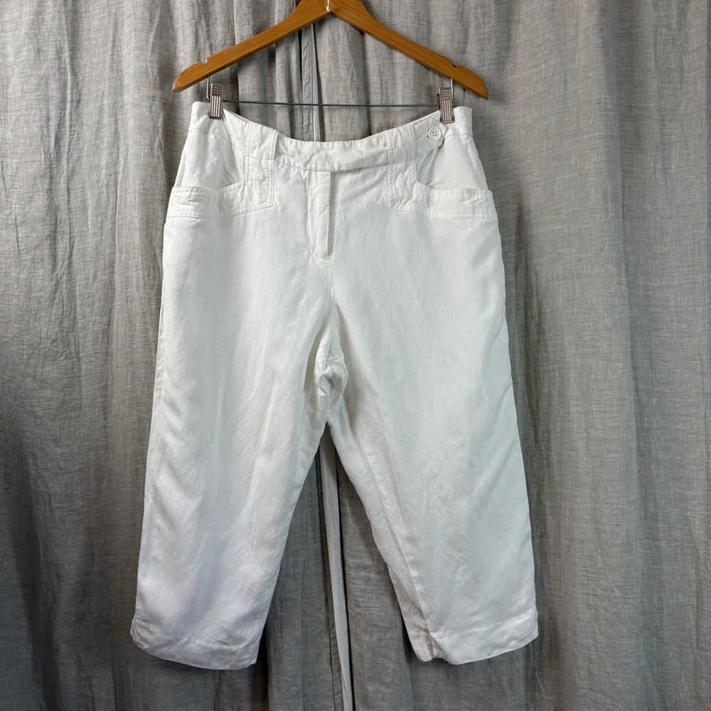 David N Womens White Linen Blend Capri Pants Size 14 Beachy Casual Resort